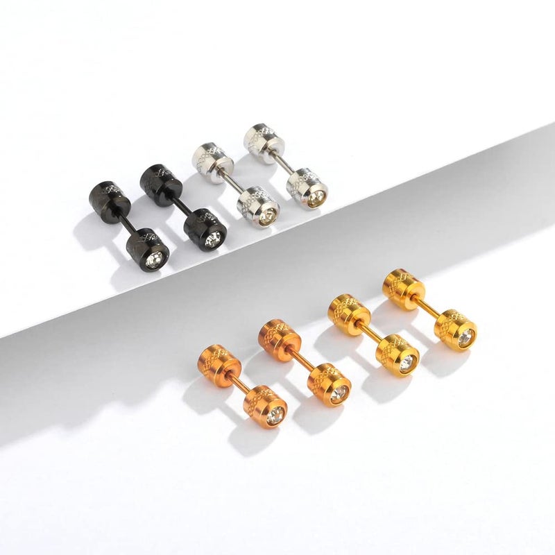CVAYU Hypoallergenic double sided diamond Stud Earrings For Womens Men Secure Safety Screw back Cartilage CZ Stud Earrings (4mm 4 color (4 Pairs)) - Image 4